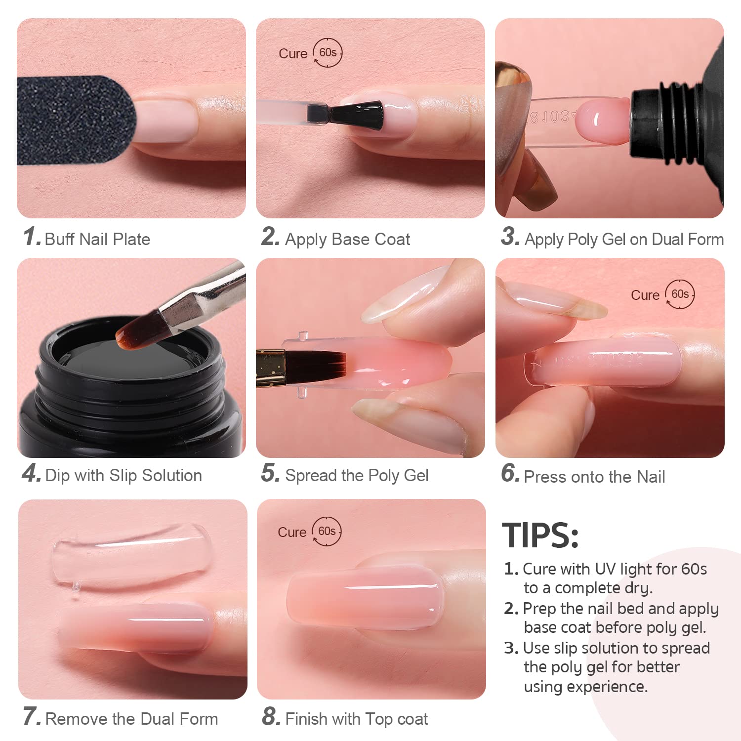 GAOY Poly Nail Extension Gel Kit – 4 Colors + Top & Base Coat, Dual Forms & Tools | All-in-One Builder Gel Set