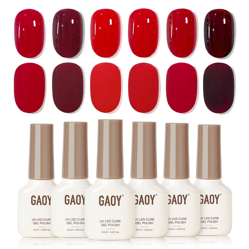 GAOY Festive Red Gel Nail Polish — 6-Color Red Gel Set for DIY Manicure at Home & Salon