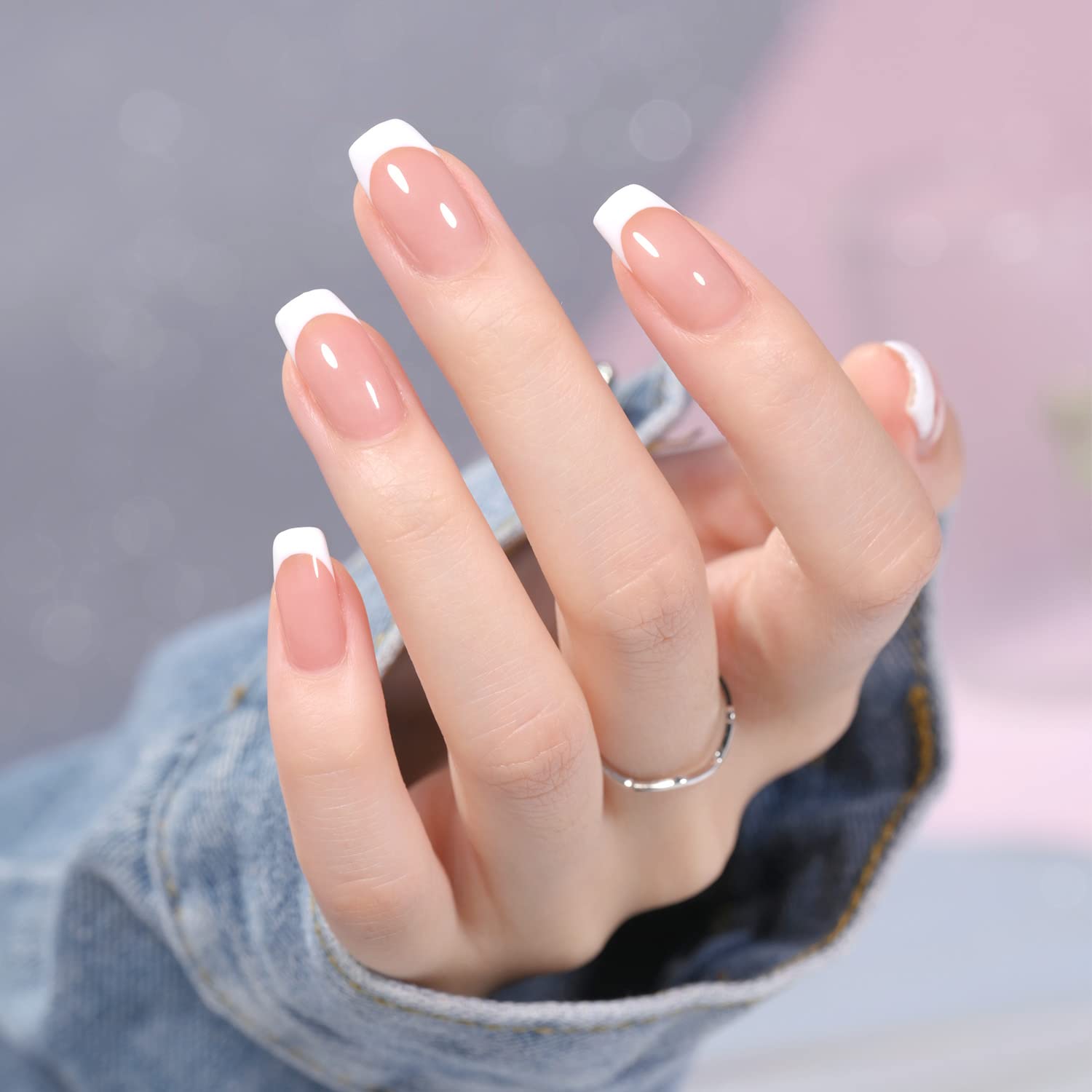 GAOY French Manicure Kit – Nail Stamper & 2 Gel Polishes (Nude & White) UV LED Cure