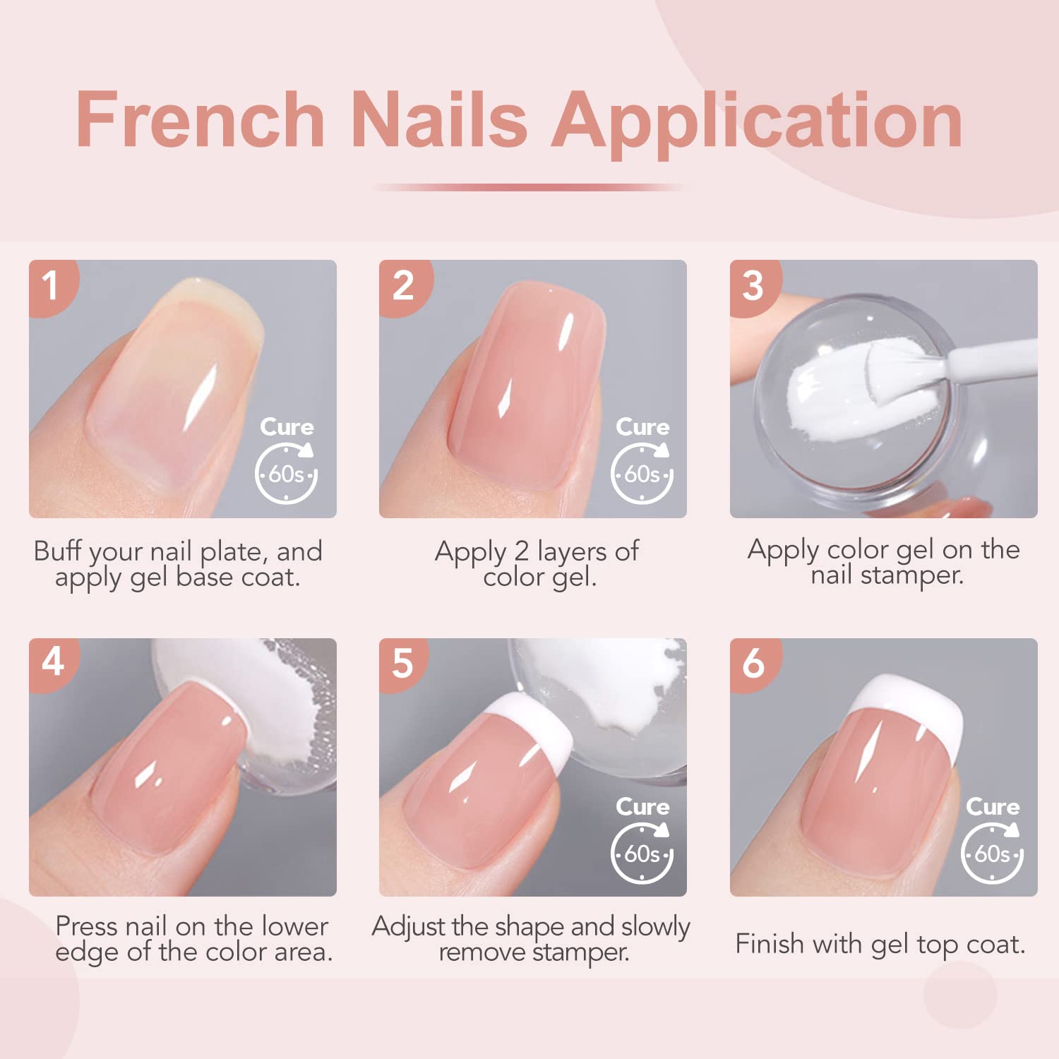 GAOY French Manicure Kit – Nail Stamper & 2 Gel Polishes (Nude & White) UV LED Cure