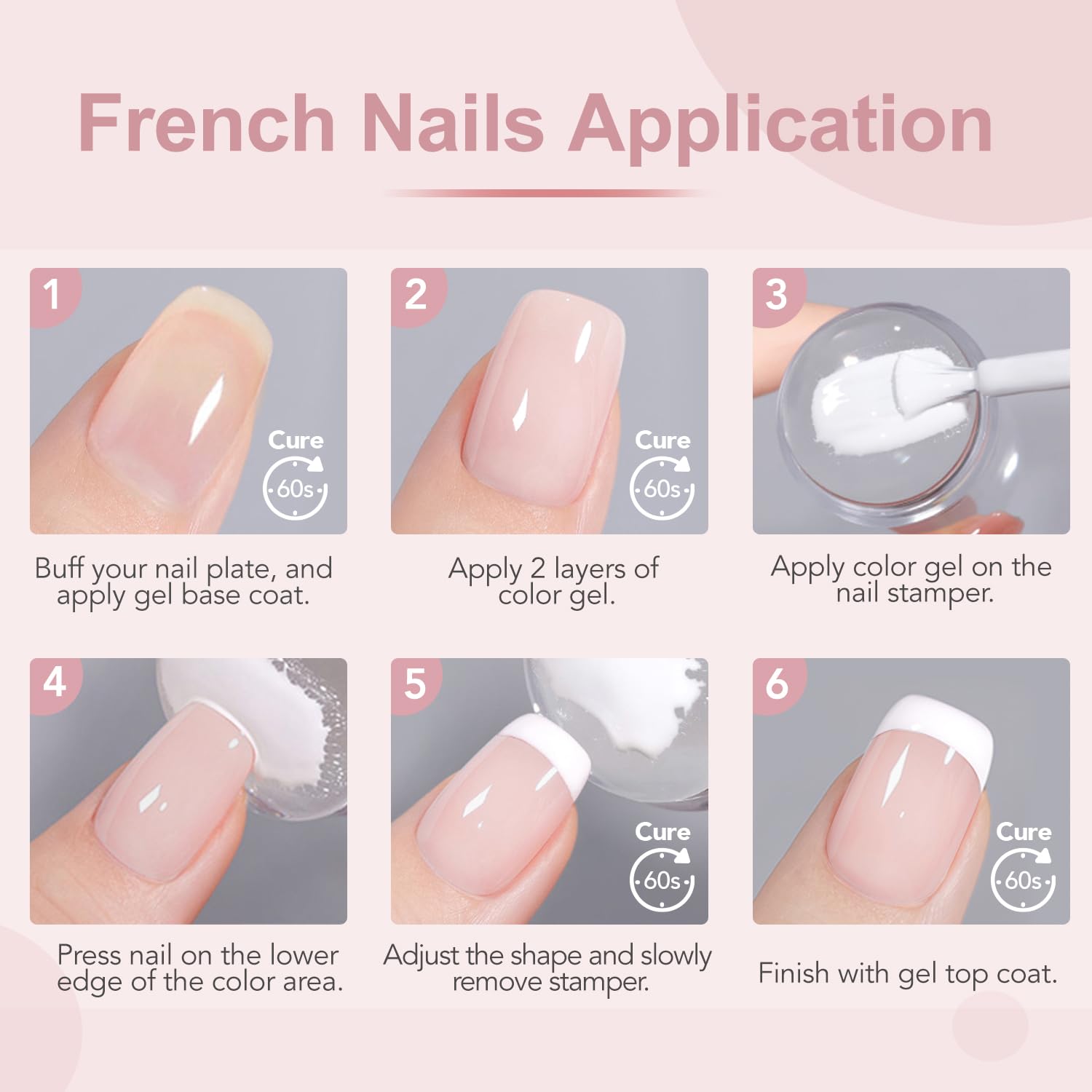 GAOY French Manicure Kit: Nail Stamper & 2 Gel Polishes for Nude Milky Pink and White Tips