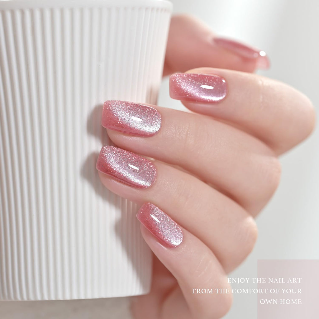 GAOY Pink Ocean Cat Eye Gel Nail Polish Set with Magnet – Holographic Cat Eye, At-Home Salon Gel Manicure
