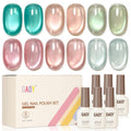 GAOY Glassy Cat Eye Gel Polish Kit with Magnet – 6 Color Blue-Green Glitter Holographic Gel for DIY Manicure