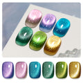 GAOY Glitter Cat Eye Gel Nail Polish Set with Magnet – Colorful Galaxy Holographic Cat Eye for DIY Home Manicure