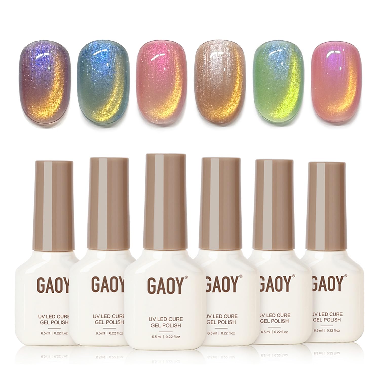 GAOY Glitter Cat Eye Gel Polish Kit with Magnet – 6 Holographic Colors