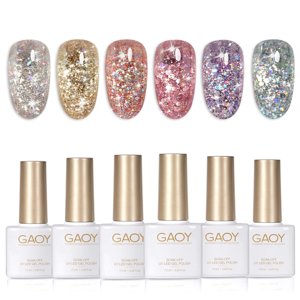 GAOY Glitter Gel Nail Polish Set — 6 Shimmer Colors for DIY Manicure & Pedicure at Home