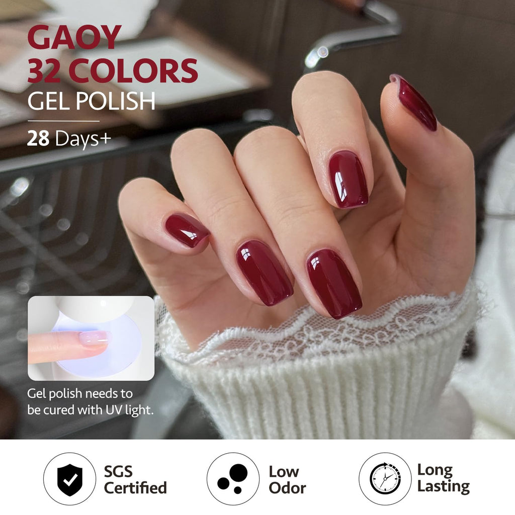 GAOY 36 Pcs Gel Nail Polish Set – 32 Colors All-Season Kit with Base Coat, Top Coats & Builder Gel