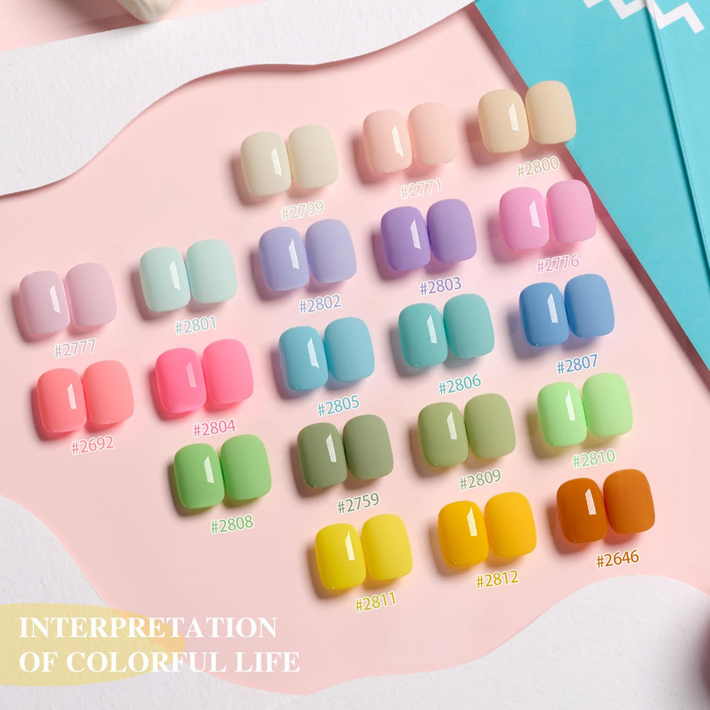 GAOY 23-Pcs Gel Nail Polish Kit – Pastel Macaron Colors with Glossy & Matte Top Coats, Base Coat, DIY Gel Nails
