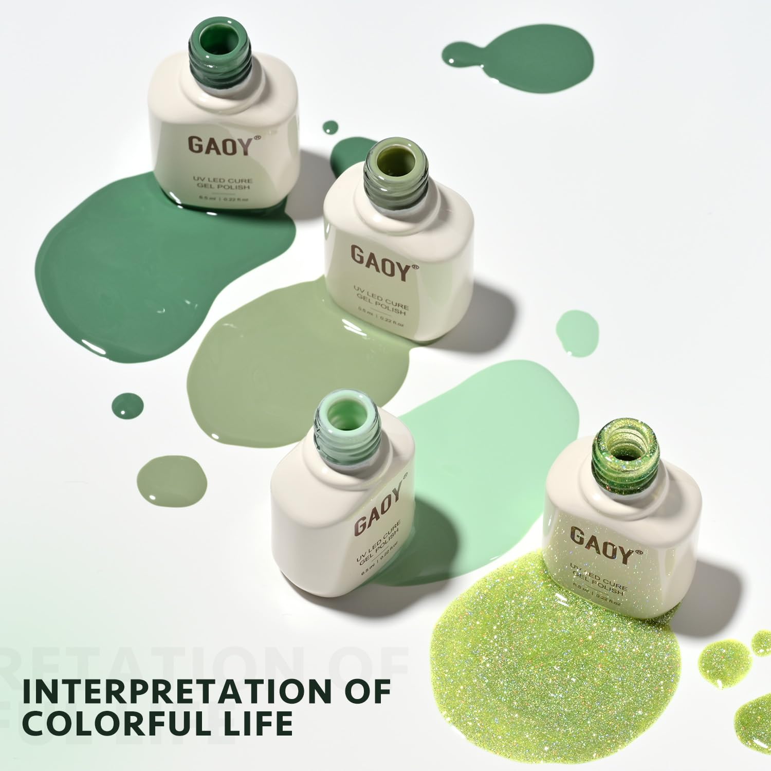 GAOY 23-Piece Gel Polish Kit – Green Glitter Colors, Glossy & Matte Top Coats, Base Coat for At-Home Nail Art