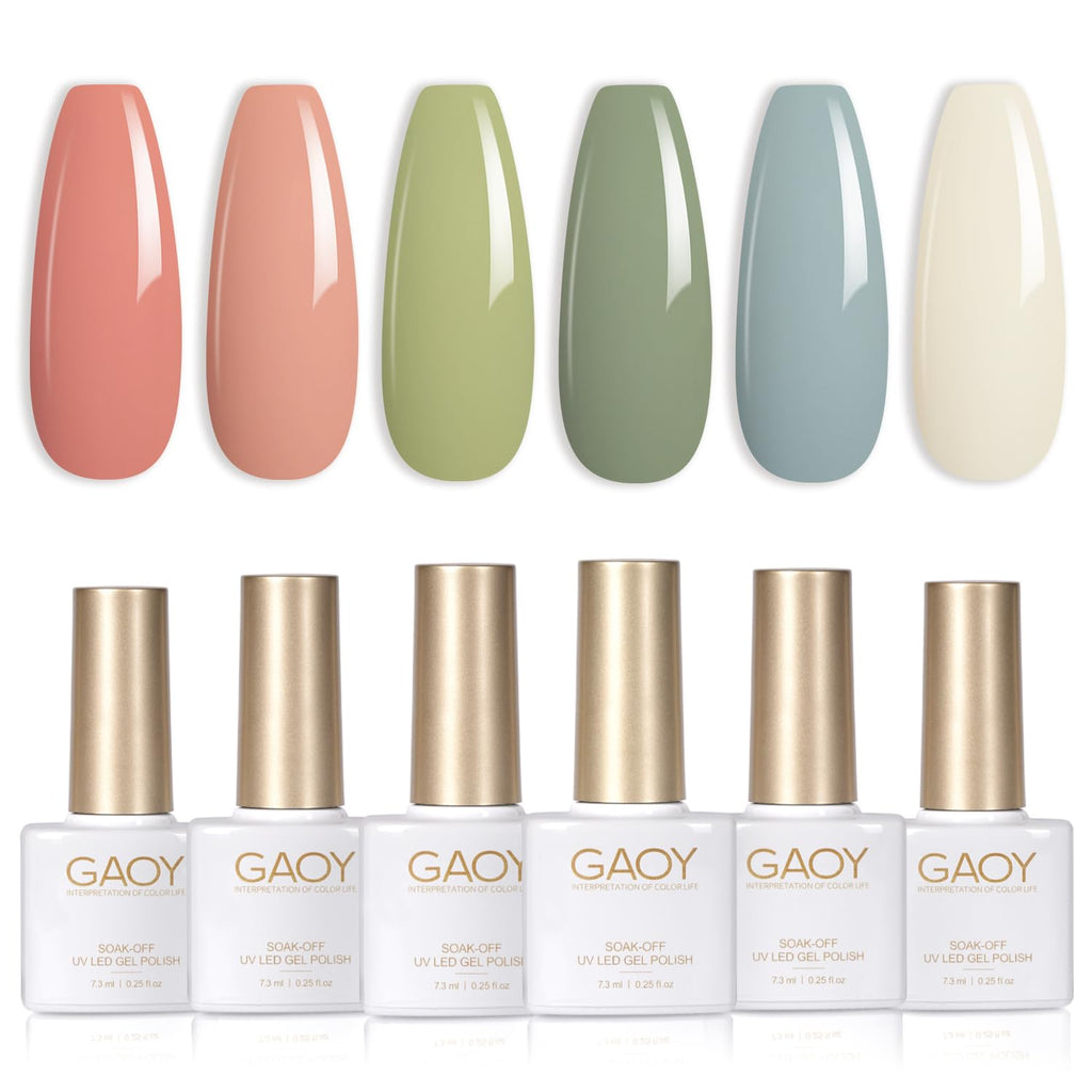 GAOY Green White Spring Gel Nail Polish Set – 6 Colors, Soak-Off, UV Light Cure
