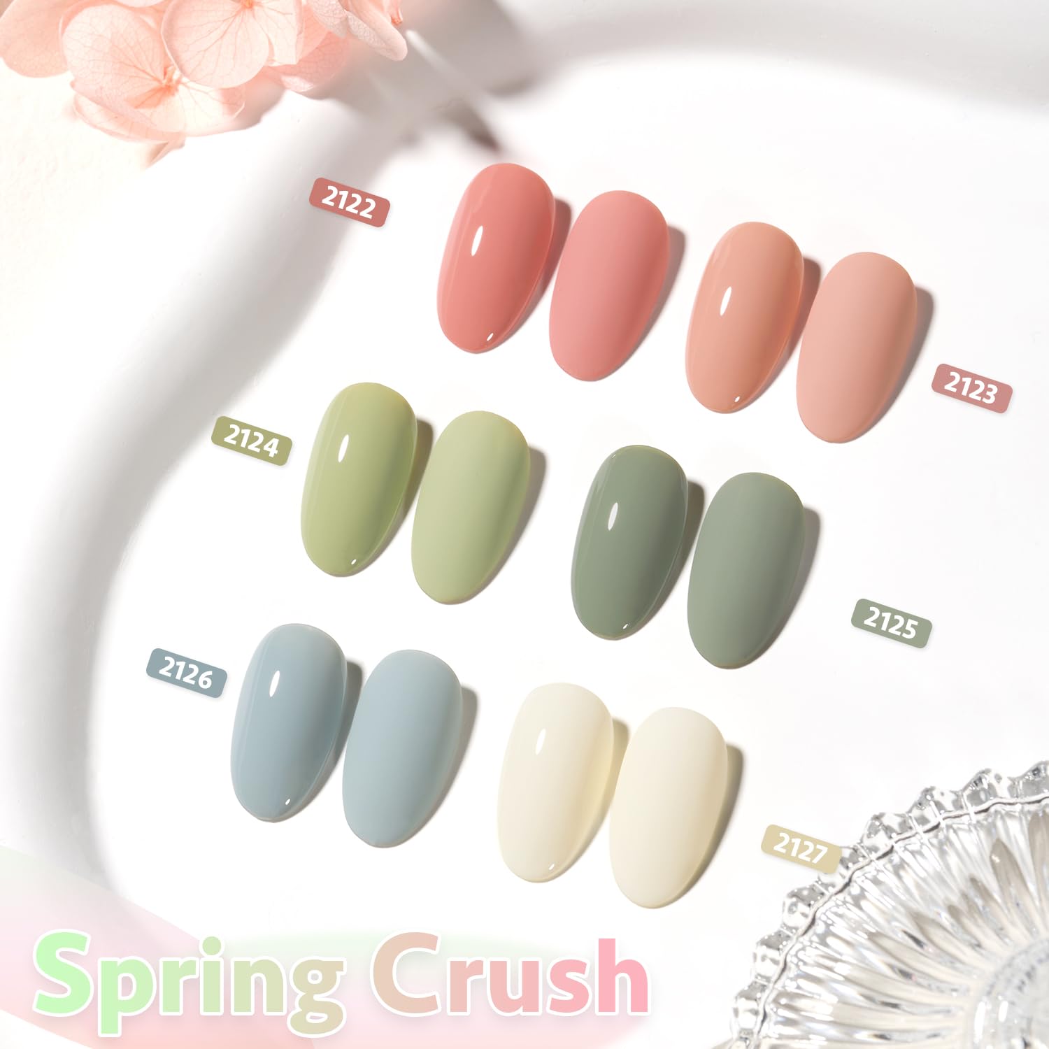 GAOY Green White Spring Gel Nail Polish Set – 6 Colors, Soak-Off, UV Light Cure