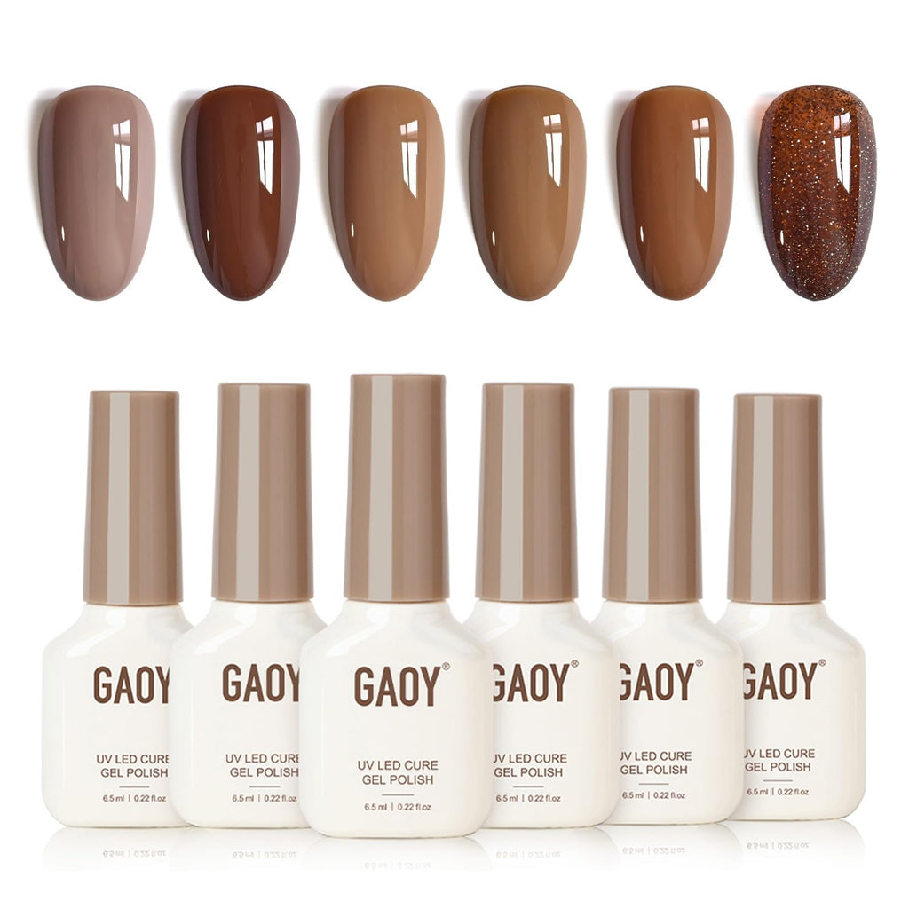 GAOY Hazelnut Chocolate Gel Nail Polish – 6 Brown Colors Set for DIY Manicure