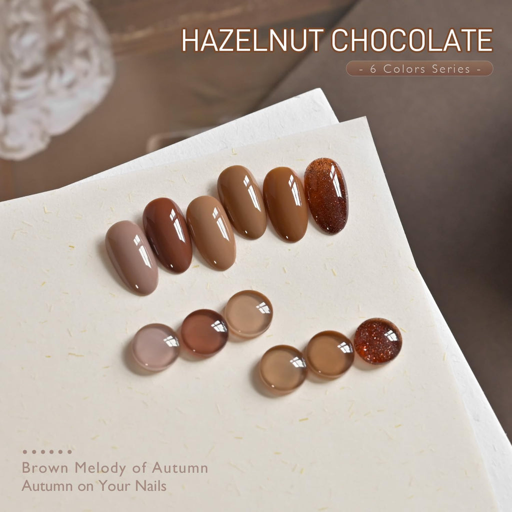 GAOY Hazelnut Chocolate Gel Nail Polish – 6 Brown Colors Set for DIY Manicure