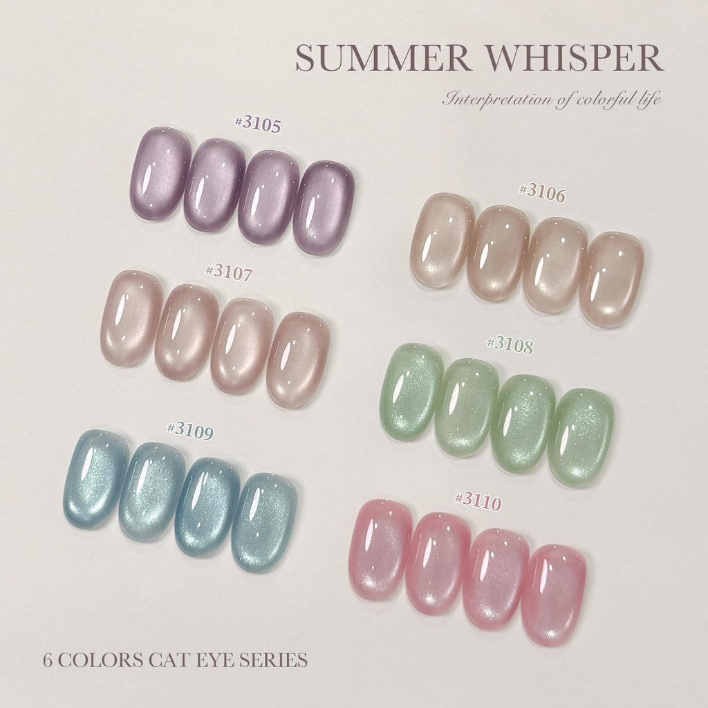 GAOY Summer Gel Nail Polish Set – 6 Icy Sheer Cat Eye Gels with Magnet