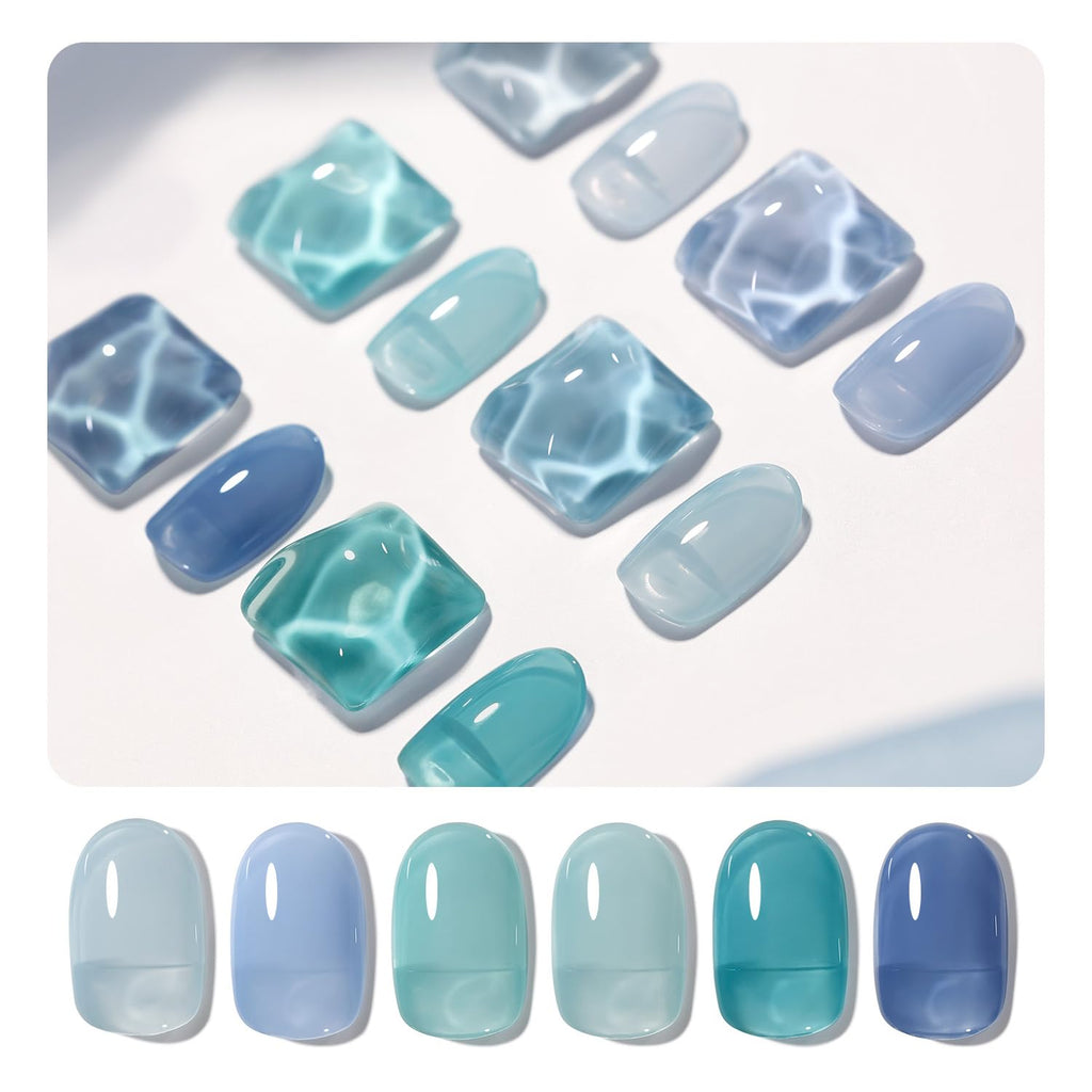 GAOY Jelly Blue Gel Nail Polish Set – 6 Transparent Colors, UV Curing for At-Home Nail Art