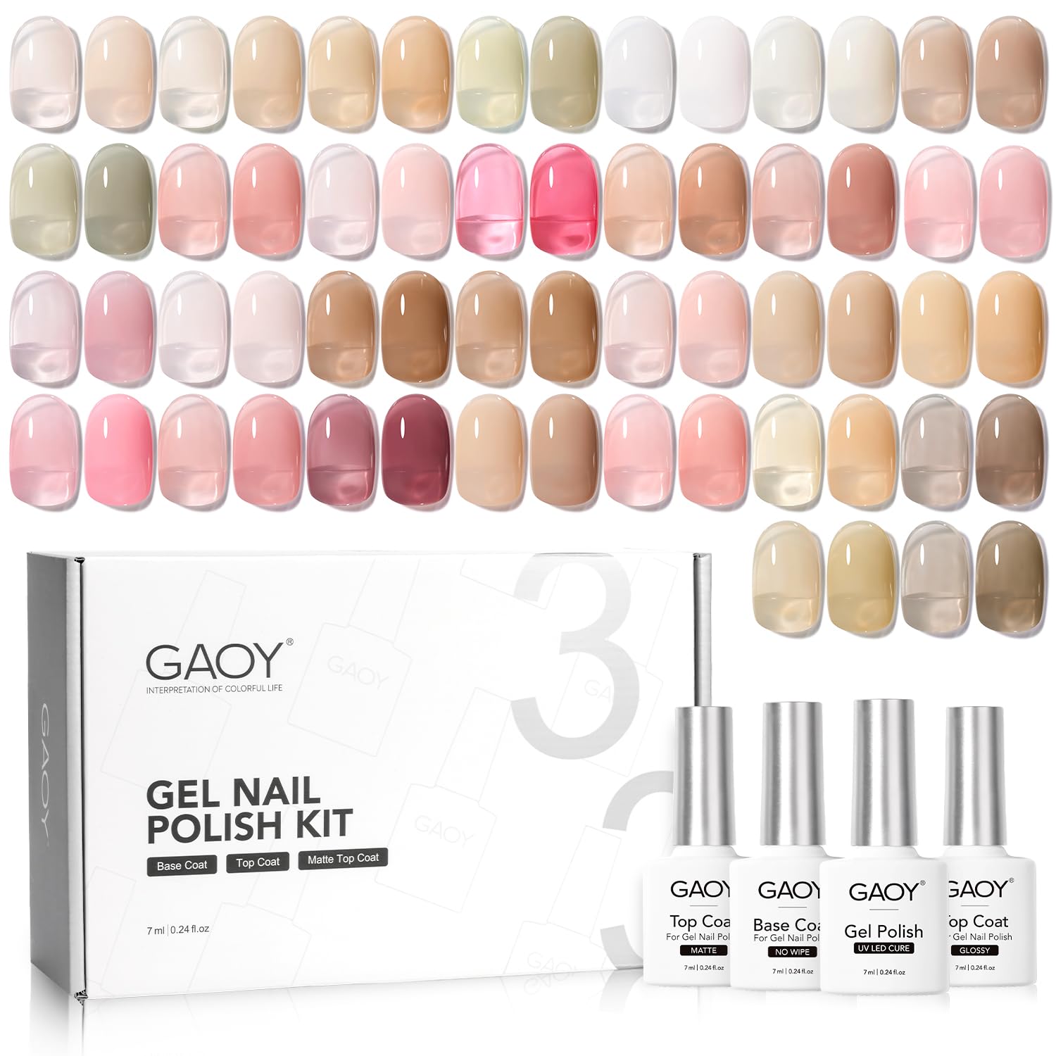 GAOY Jelly Gel Nail Polish Kit – 33-Piece Mint Jelly Sheer Pink Gel Polish Set with Glossy & Matte Top Coats + Base Coat for At-Home Nail Art