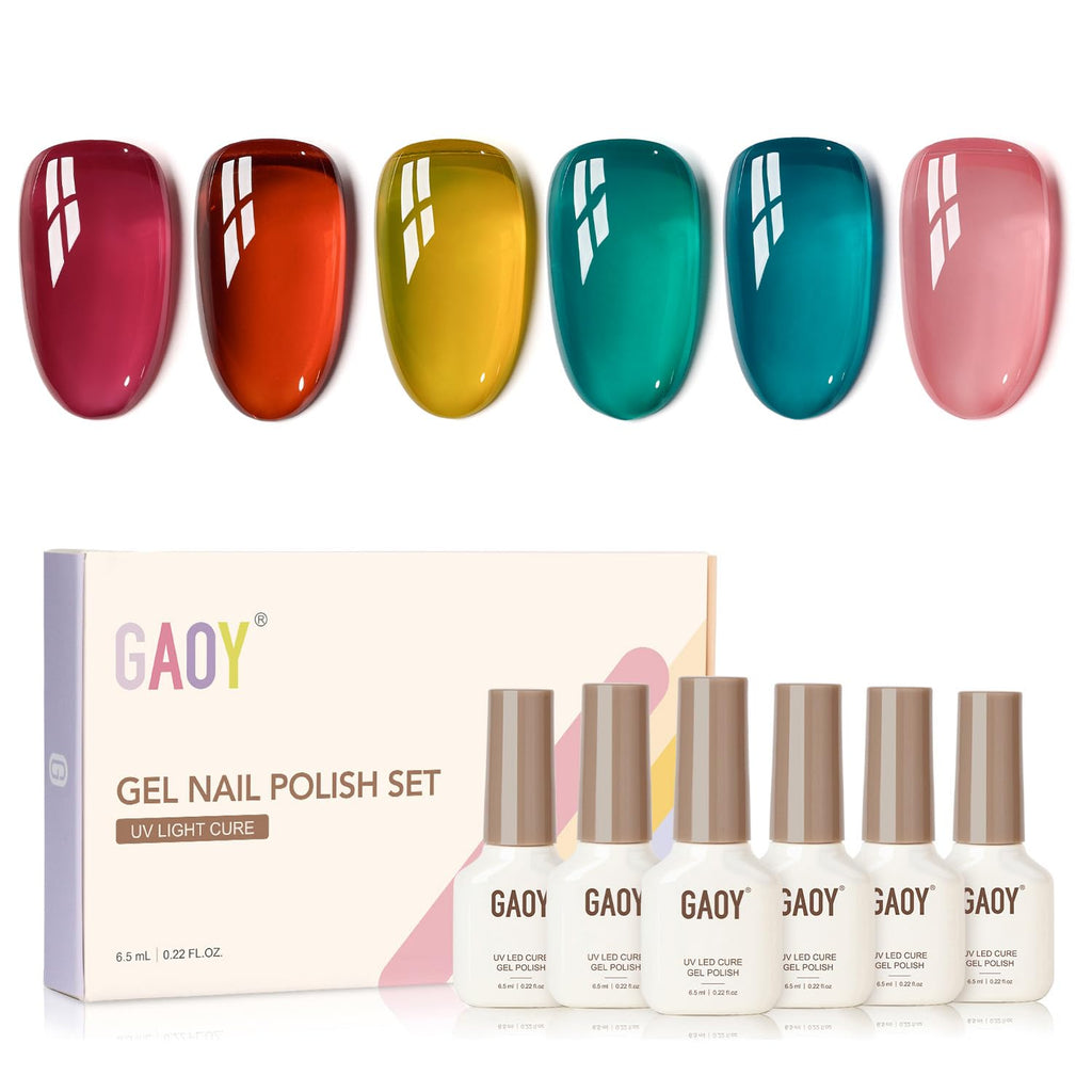 GAOY Jelly Gel Nail Polish Kit – 6 Sheer Colors for Home Manicure & Nail Art