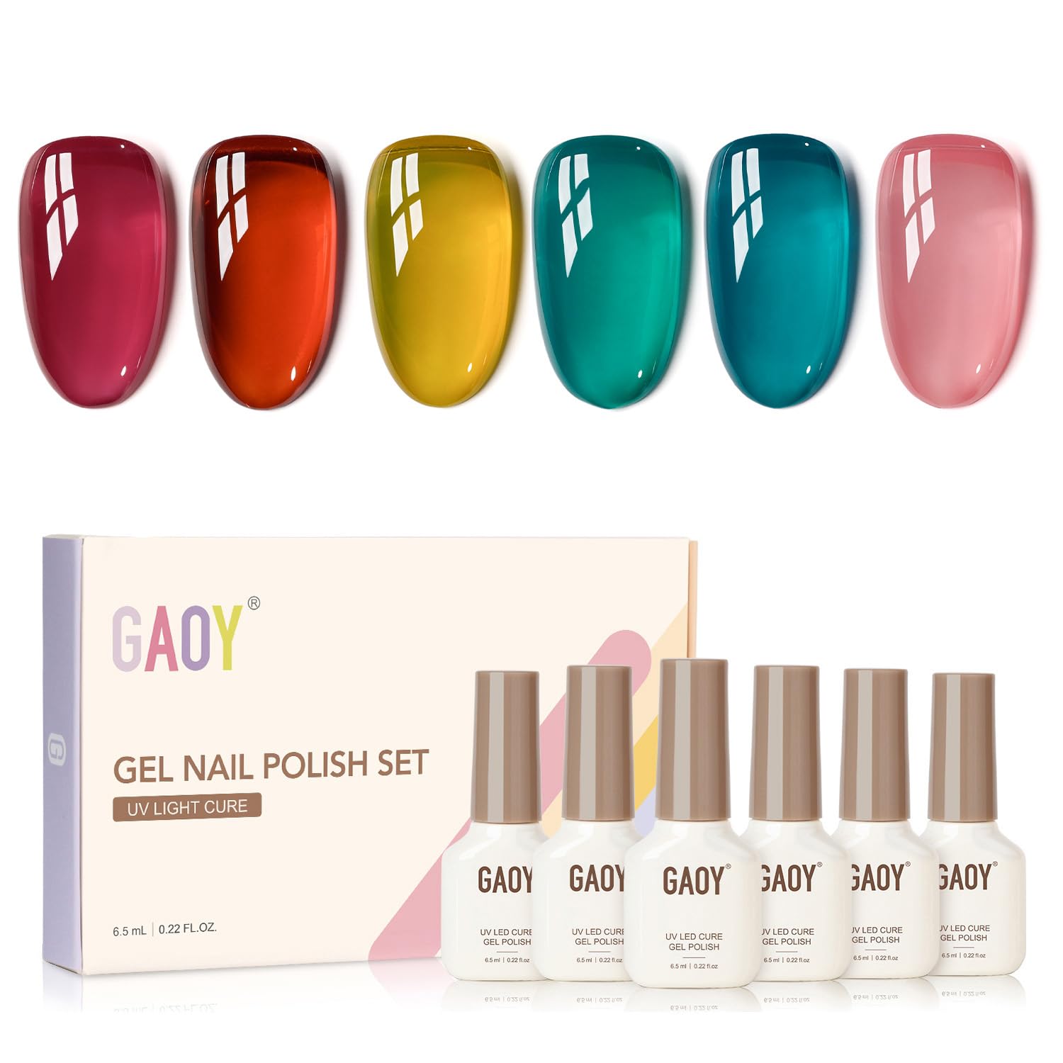 GAOY Jelly Gel Nail Polish Kit – 6 Sheer Colors for Home Manicure & Nail Art