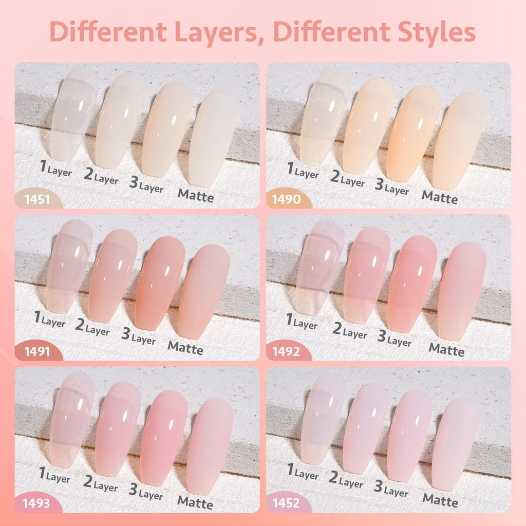 GAOY Jelly Gel Nail Polish Set — 6 Buildable Colors for Home Manicure