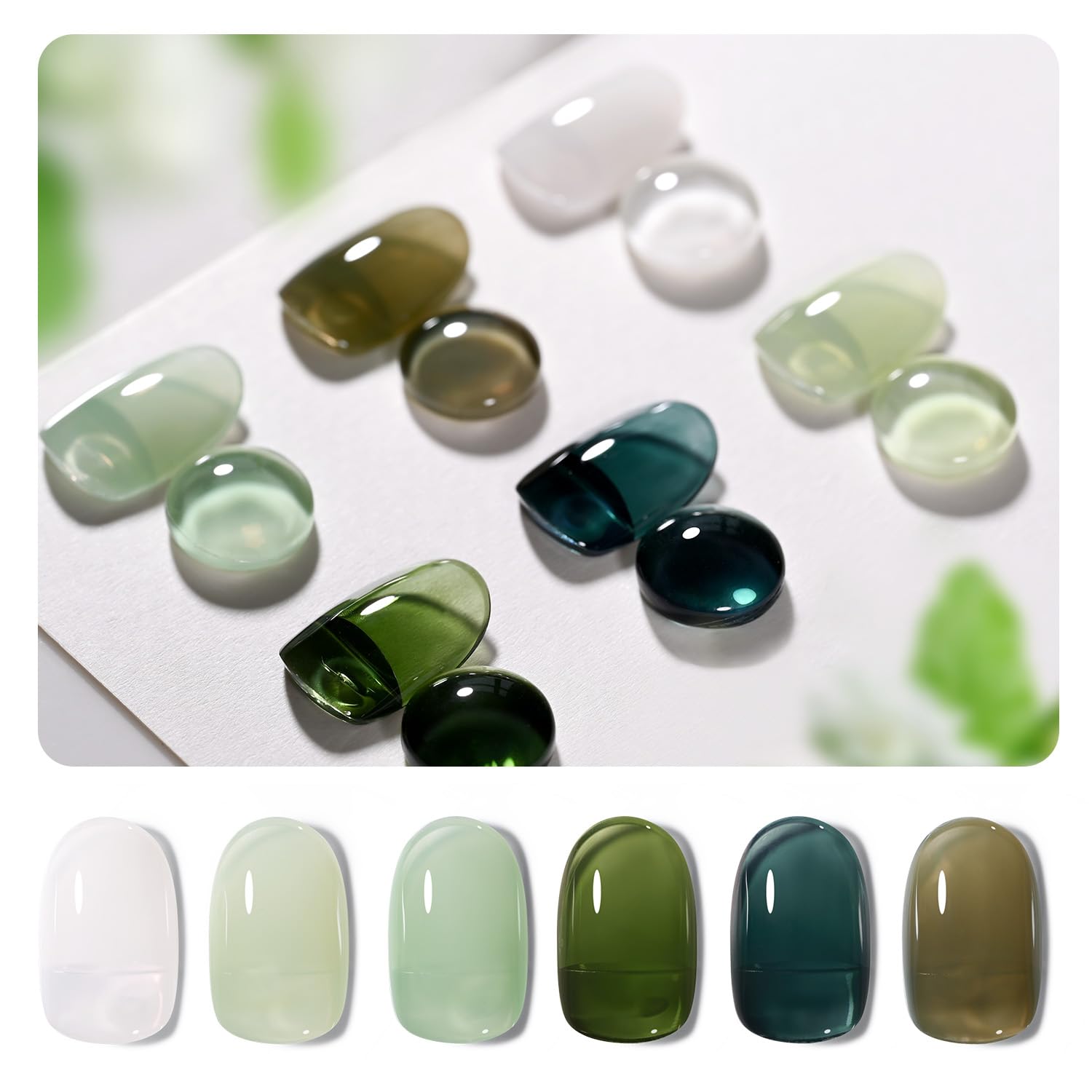 GAOY Jelly Green Gel Nail Polish Set – 6 Sheer-to-Opaque UV-Cure Colors (0.22 fl oz each) for At-Home Nail Art