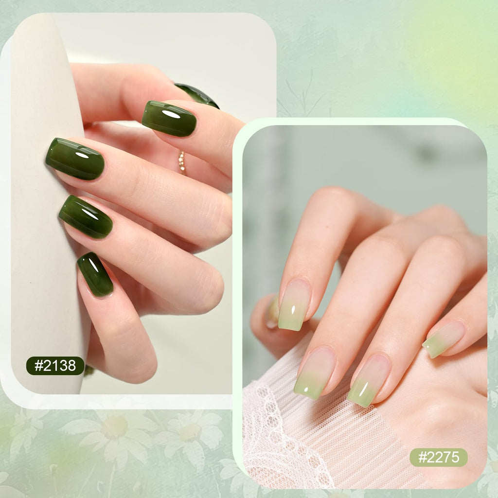 GAOY Jelly Green Gel Nail Polish Set – 6 Sheer-to-Opaque UV-Cure Colors (0.22 fl oz each) for At-Home Nail Art
