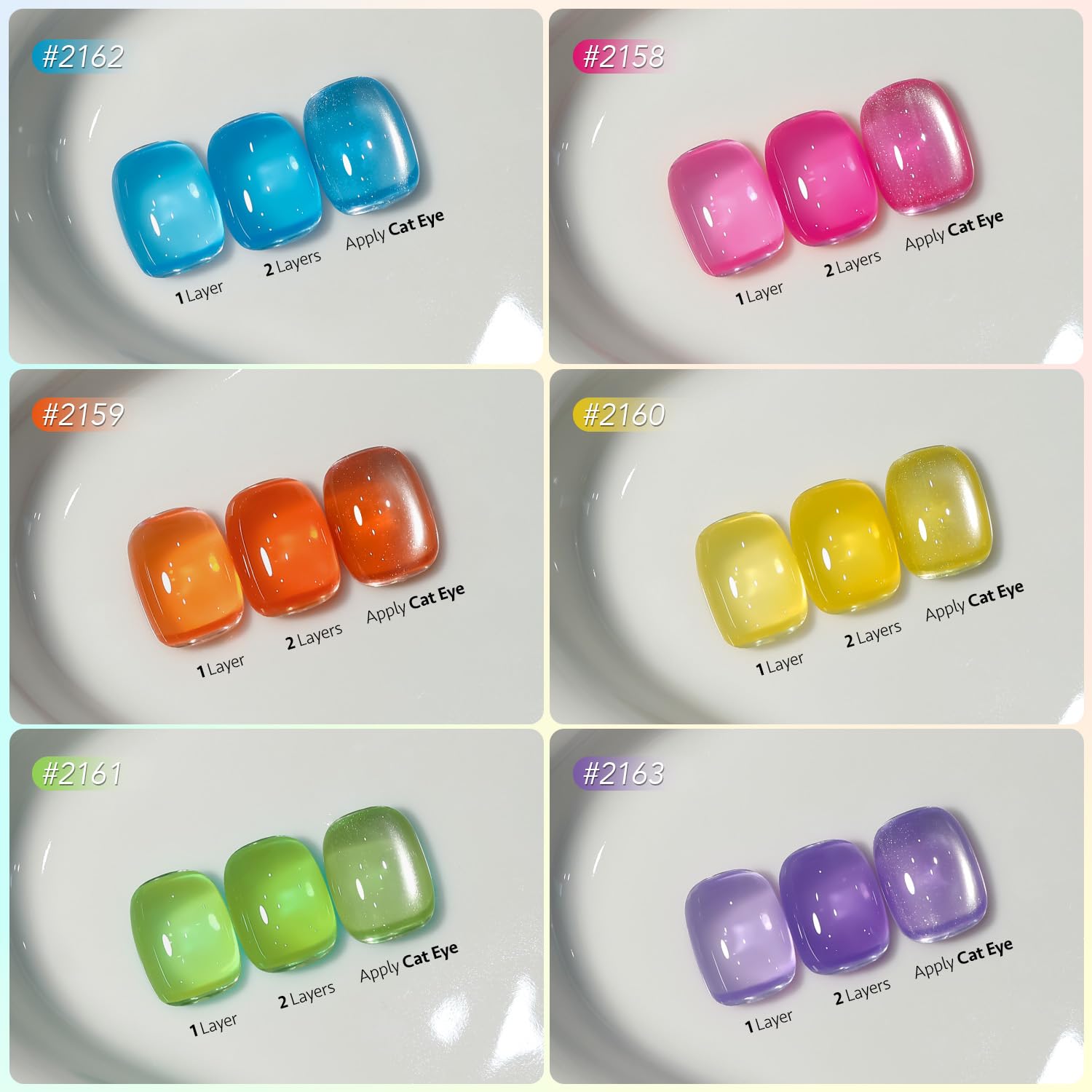 GAOY Jelly Neon Gel Nail Polish Set – 6 Transparent Summer Colors (Soak Off UV)