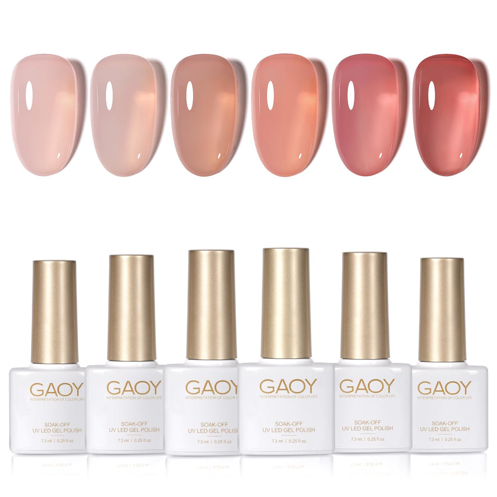 GAOY Jelly Nude Gel Nail Polish Set – 6 Sheer Colors, UV Cure, Soak-Off