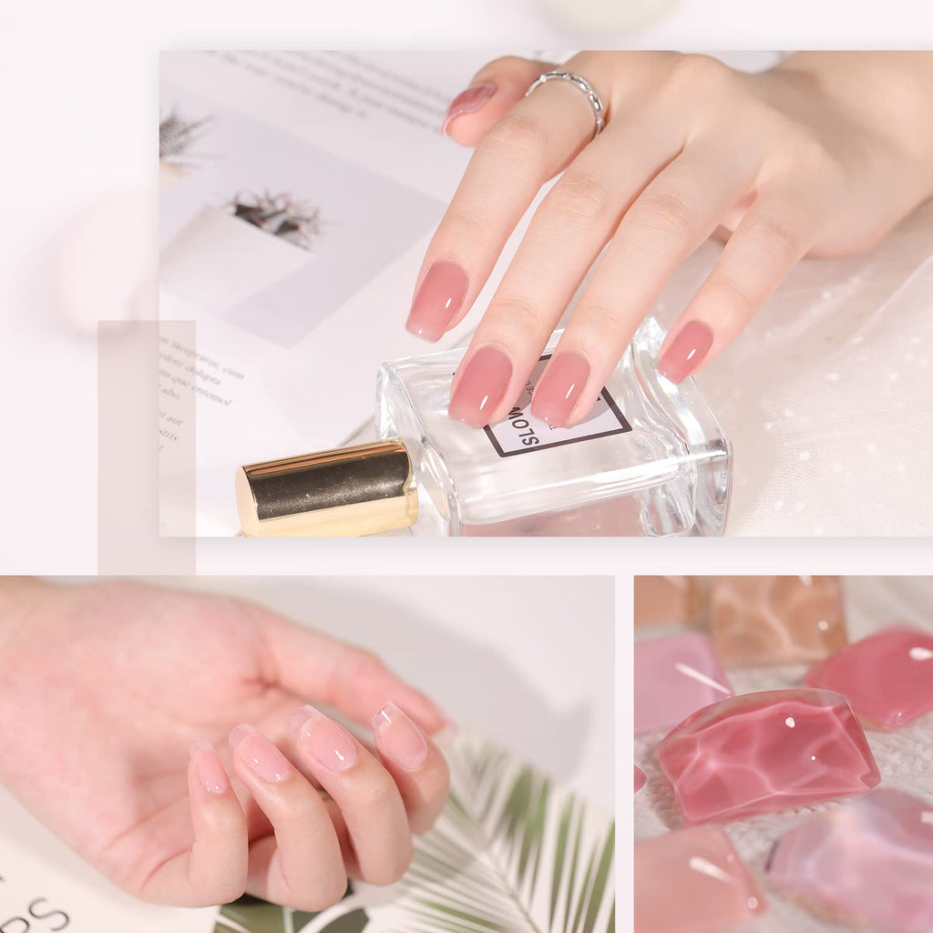 GAOY Jelly Nude Pink Gel Nail Polish Set – 6 Sheer Colors for Home or Salon