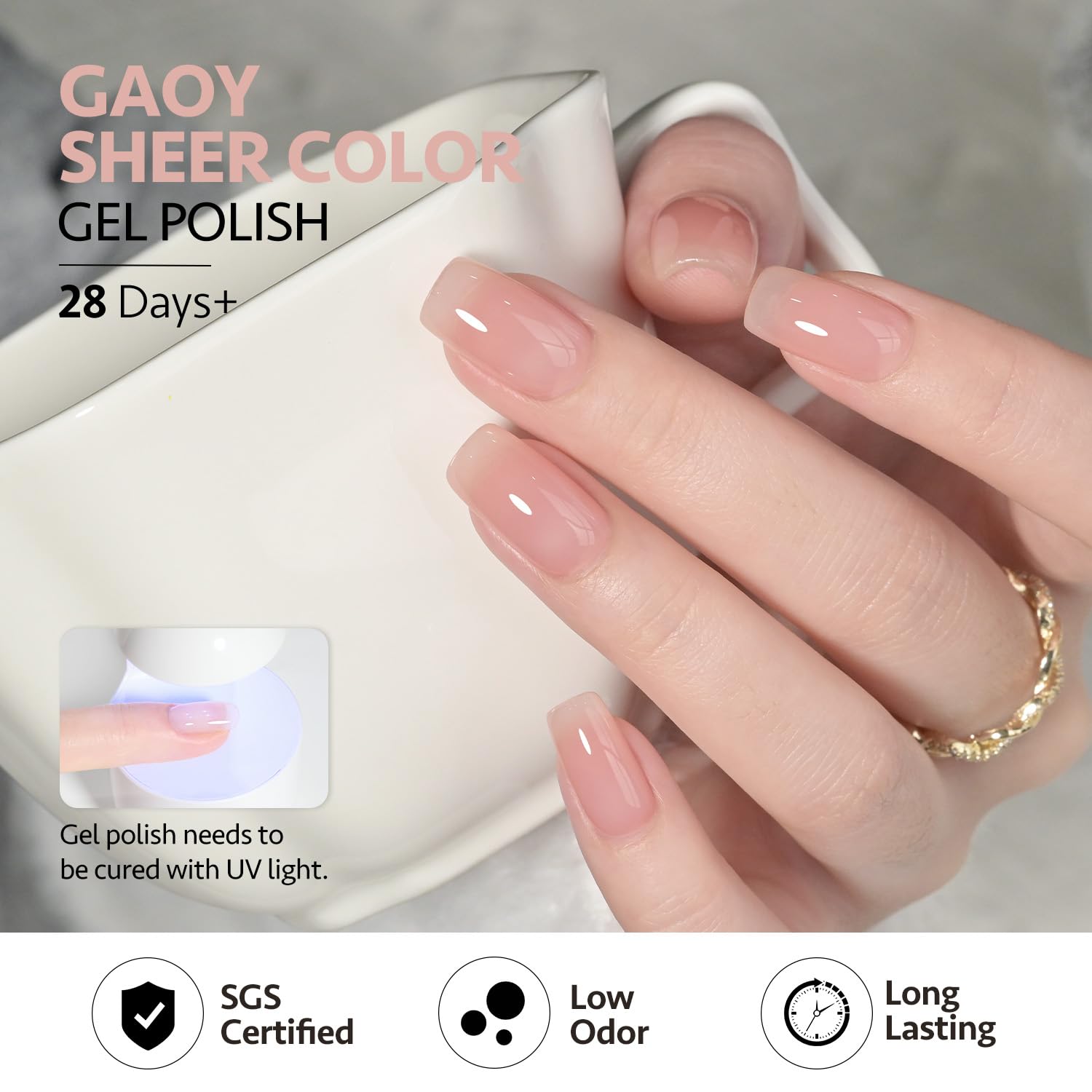 GAOY Jelly Nude Gel Nail Polish Set – 6 Sheer Colors, UV Cure, Soak-Off