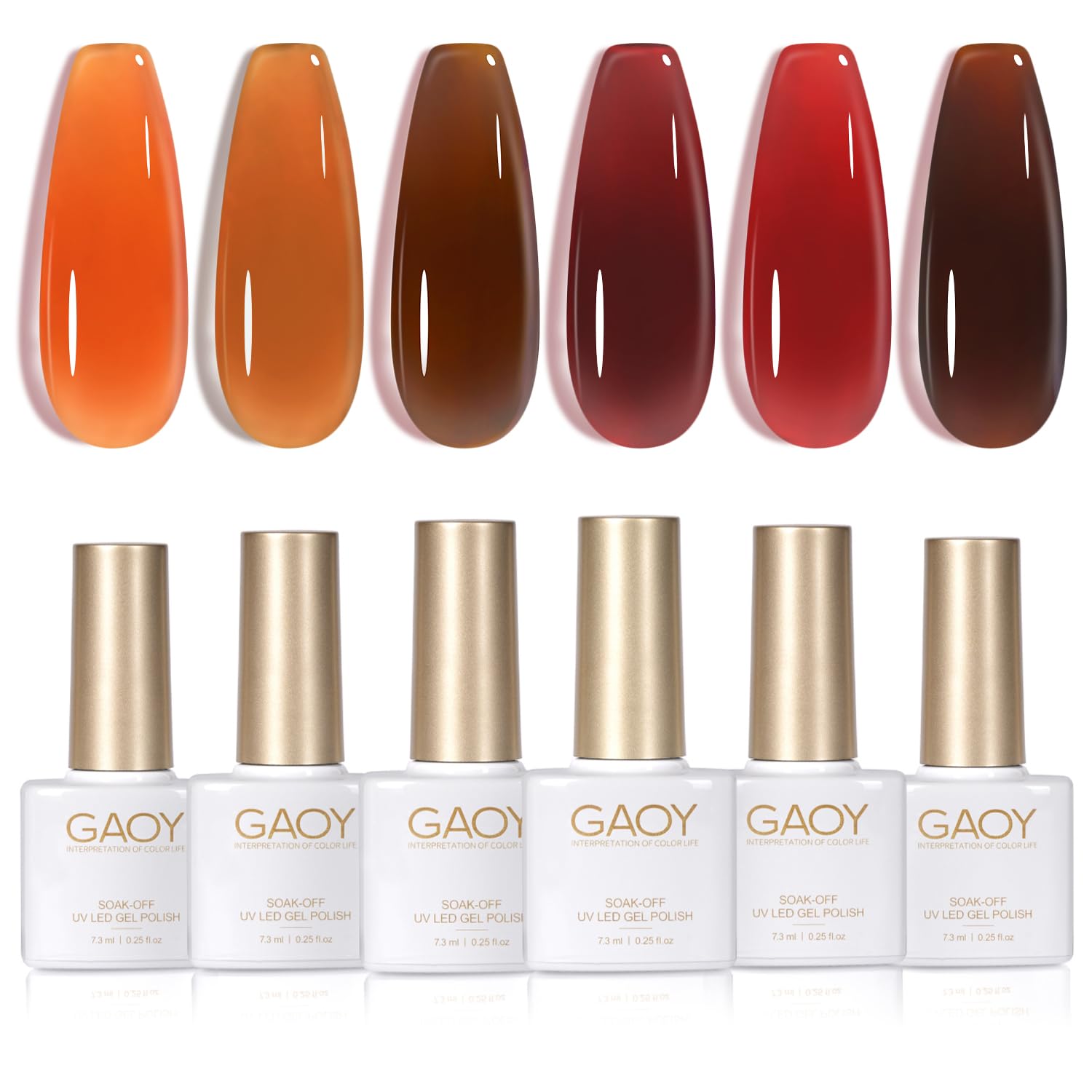 GAOY Jelly Tortoise Brown Gel Nail Polish Set – 6 Transparent Colors, UV Light Cure, Soak-Off, DIY at Home