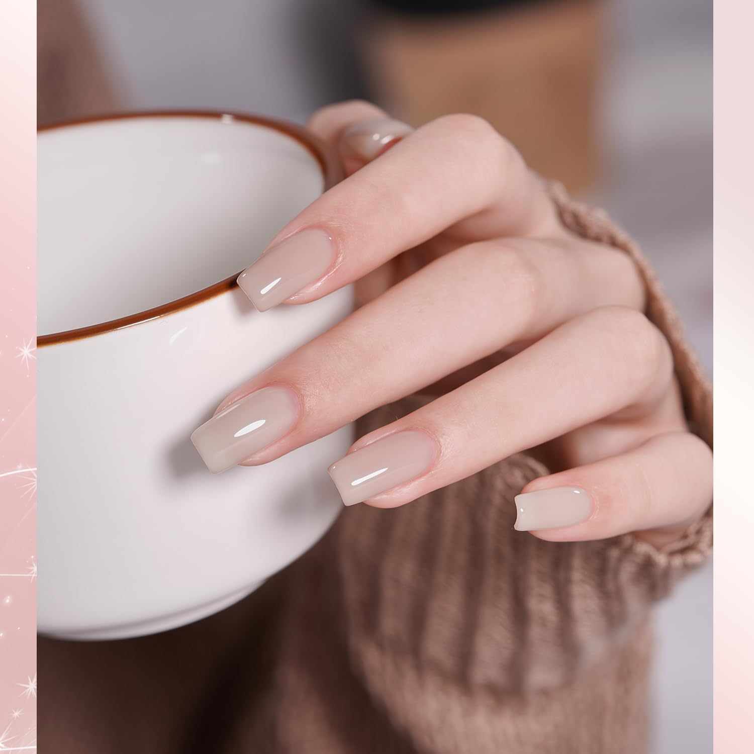 GAOY Jelly UV Gel Nail Polish Kit – 6 Sheer Nude Pink Gray Colors for At-Home Manicures