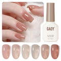 GAOY Jelly UV Gel Nail Polish Kit – 6 Sheer Nude Pink Gray Colors for At-Home Manicures