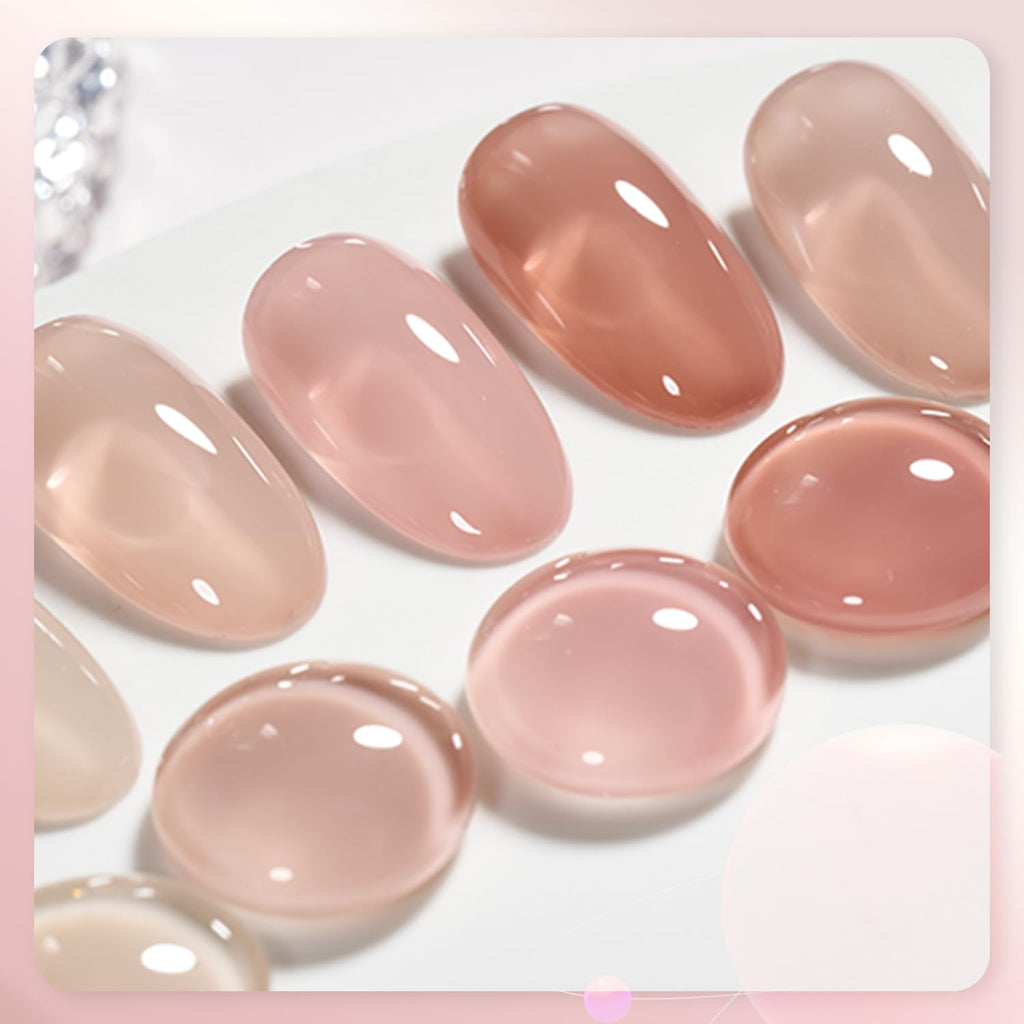 GAOY Jelly UV Gel Nail Polish Kit – 6 Sheer Nude Pink Gray Colors for At-Home Manicures