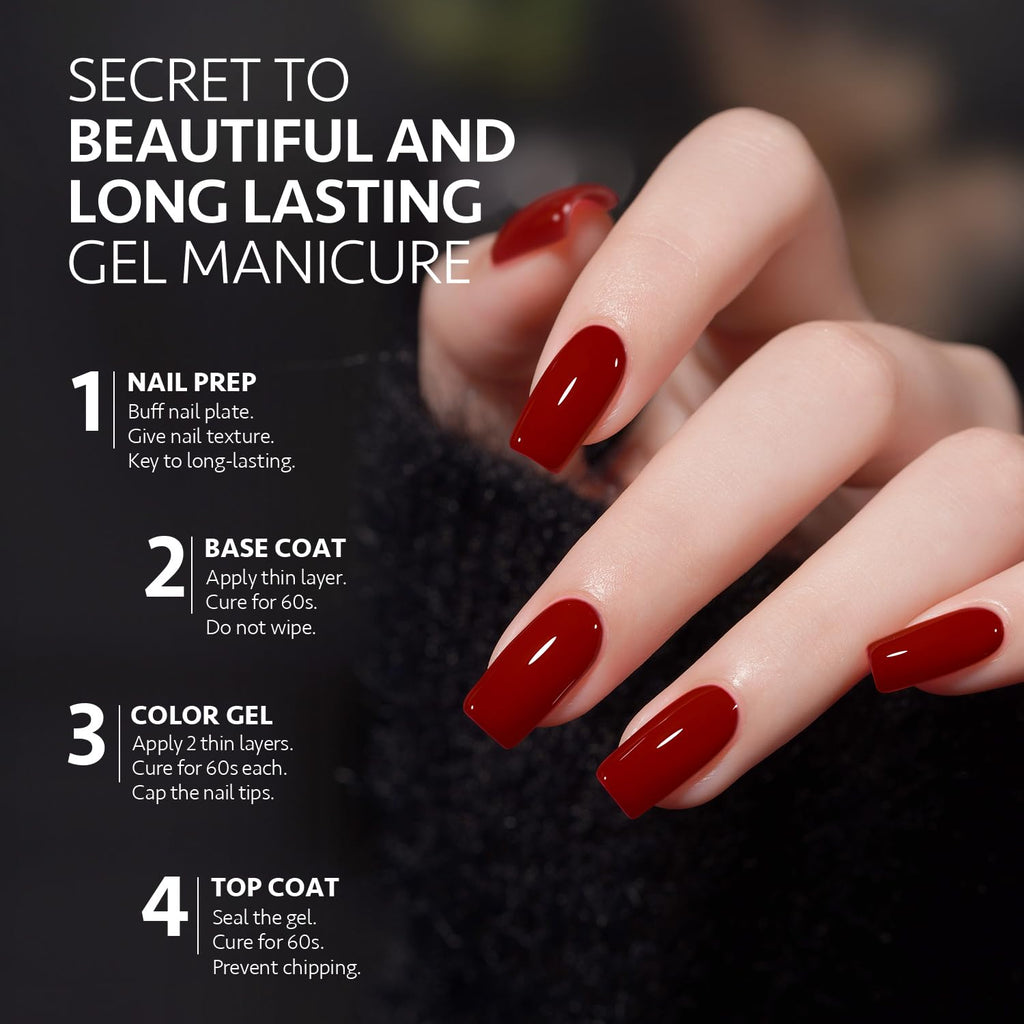 GAOY Burgundy Red Gel Nail Polish Set – 6 Colors UV/LED Soak-Off Kit for Home Manicure | Dark Cherry & Wine Red