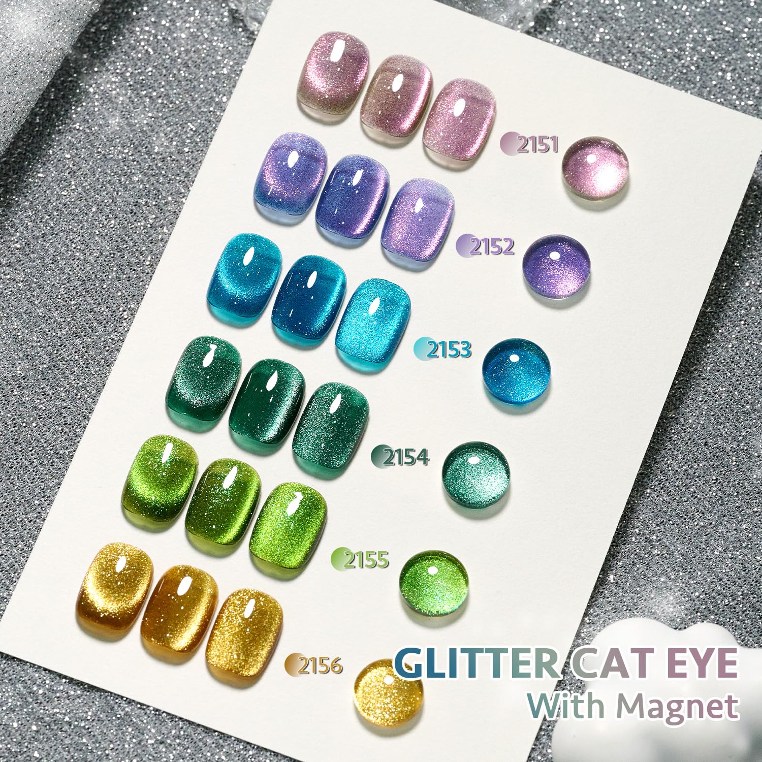 GAOY Glitter Cat Eye Gel Nail Polish Set with Magnet – Colorful Galaxy Holographic Cat Eye for DIY Home Manicure