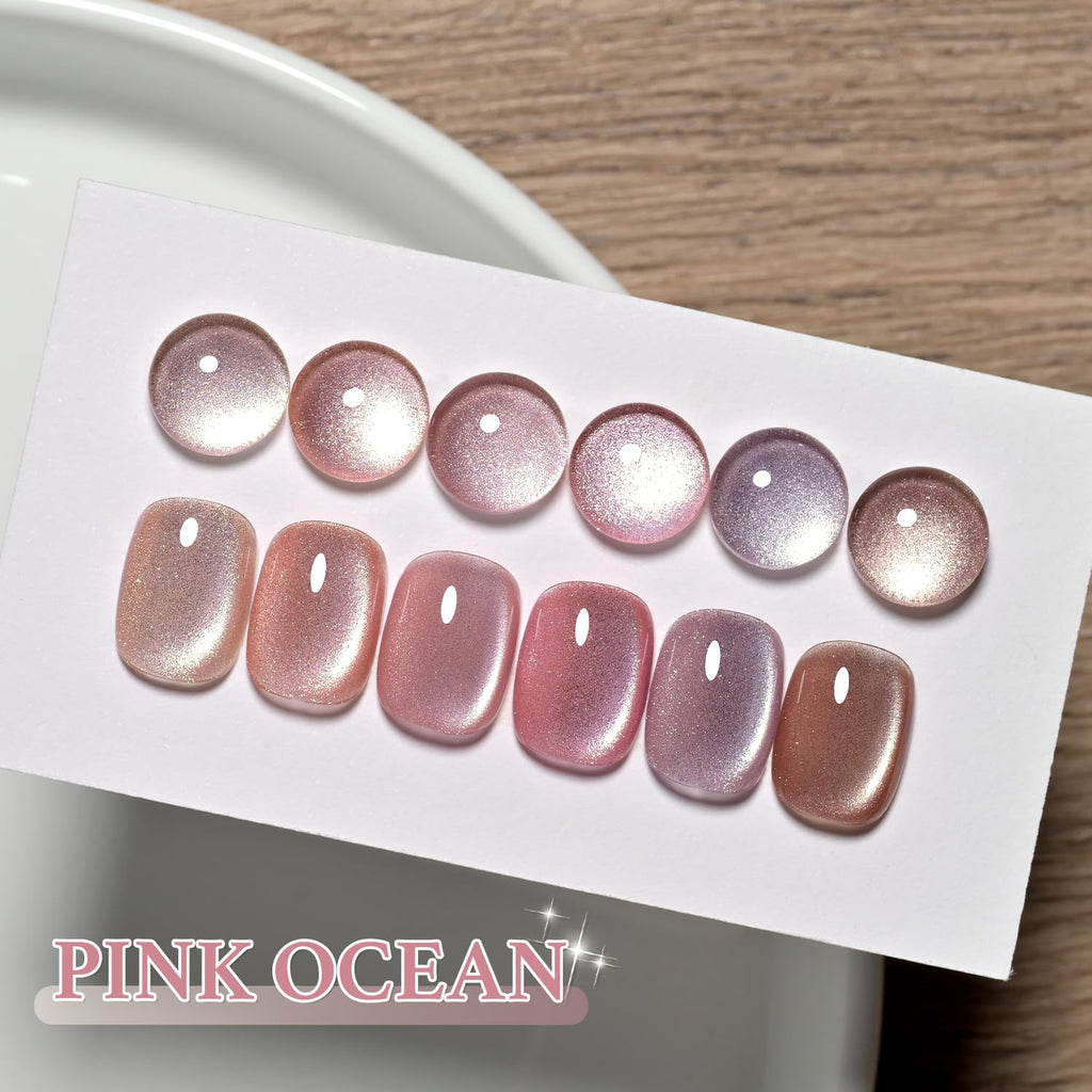 GAOY Pink Ocean Cat Eye Gel Nail Polish Set with Magnet – Holographic Cat Eye, At-Home Salon Gel Manicure