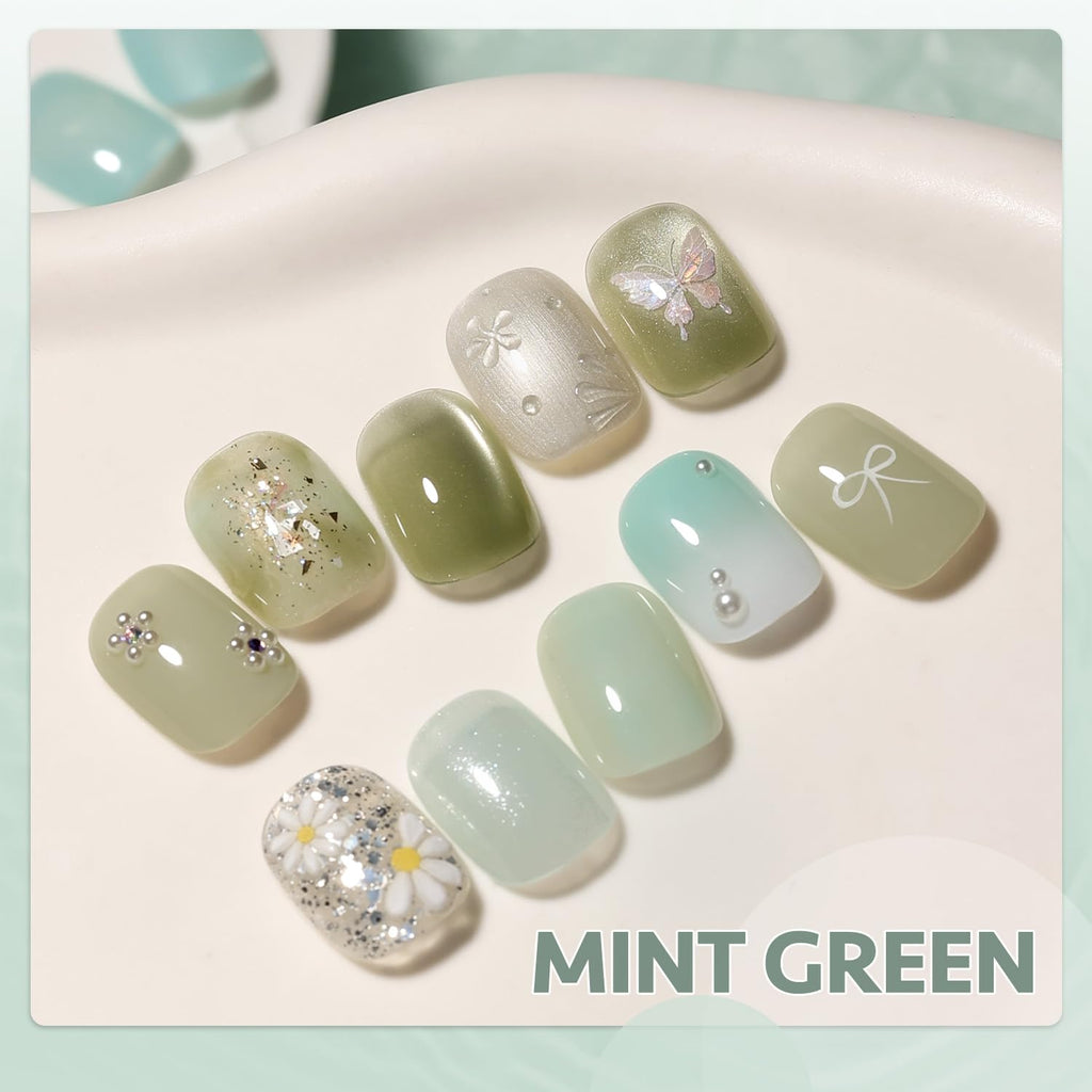 GAOY Cat Eye Gel Nail Polish Set with Magnet – Mint Green Holographic Cat Eye for Home Manicure
