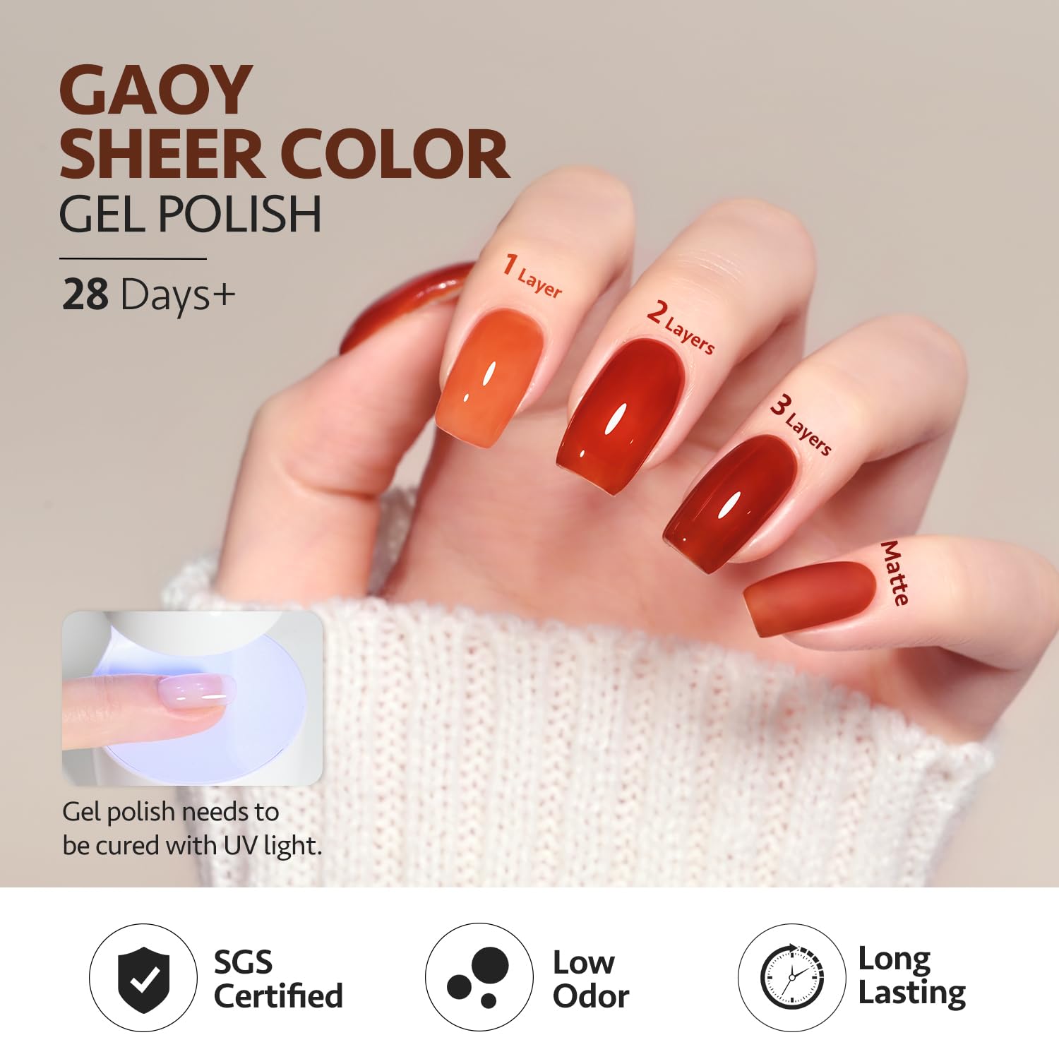 GAOY Jelly Tortoise Brown Gel Nail Polish Set – 6 Transparent Colors, UV Light Cure, Soak-Off, DIY at Home