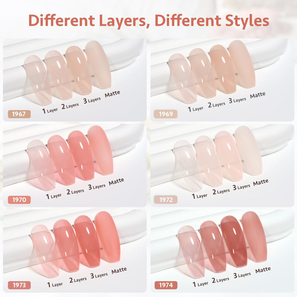 GAOY Milky Pink Jelly Nude Gel Nail Polish Set — 6 Sheer Colors, UV-Cure