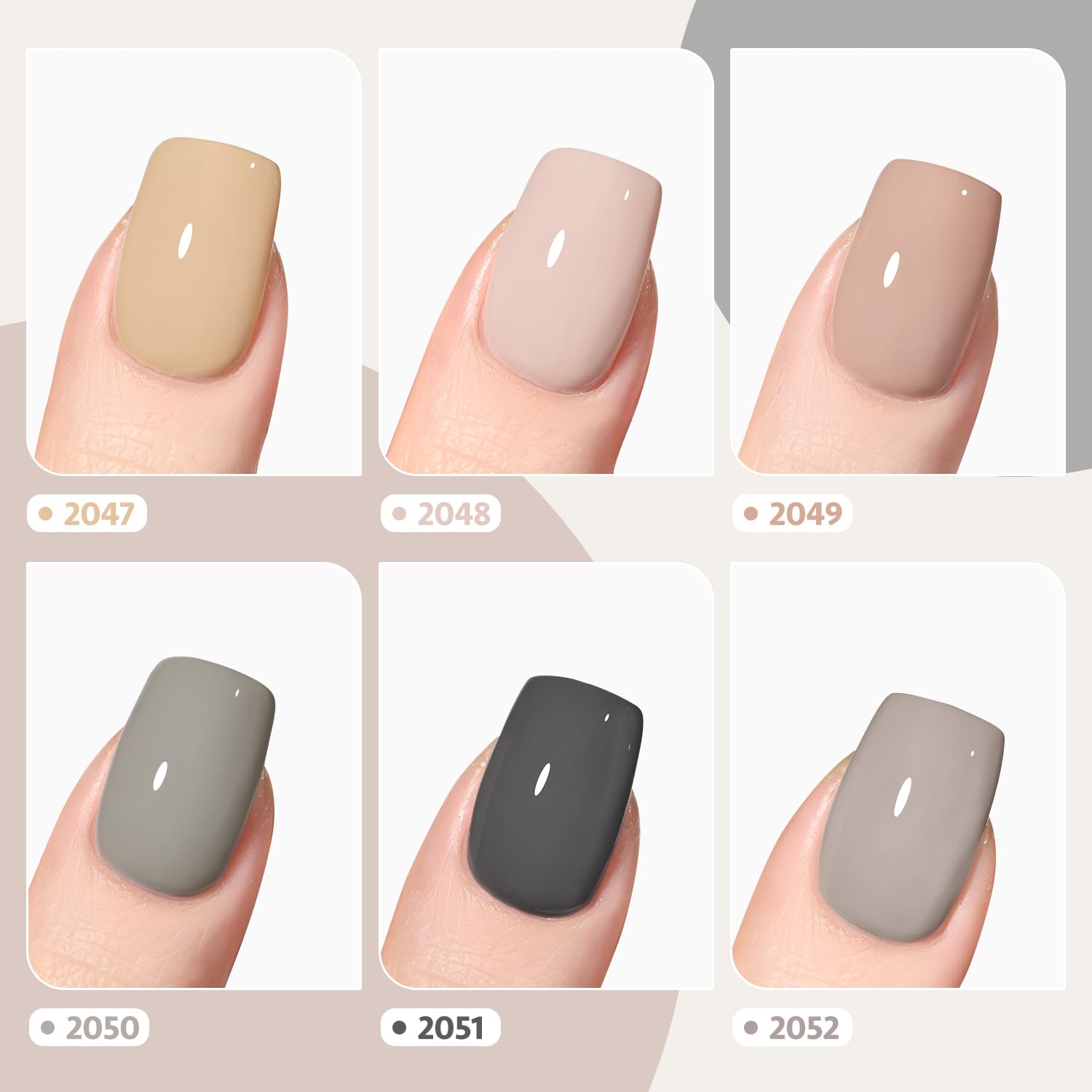 GAOY Gray Gel Nail Polish Set - 6 Nude Brown Beige Colors, UV Light Cure