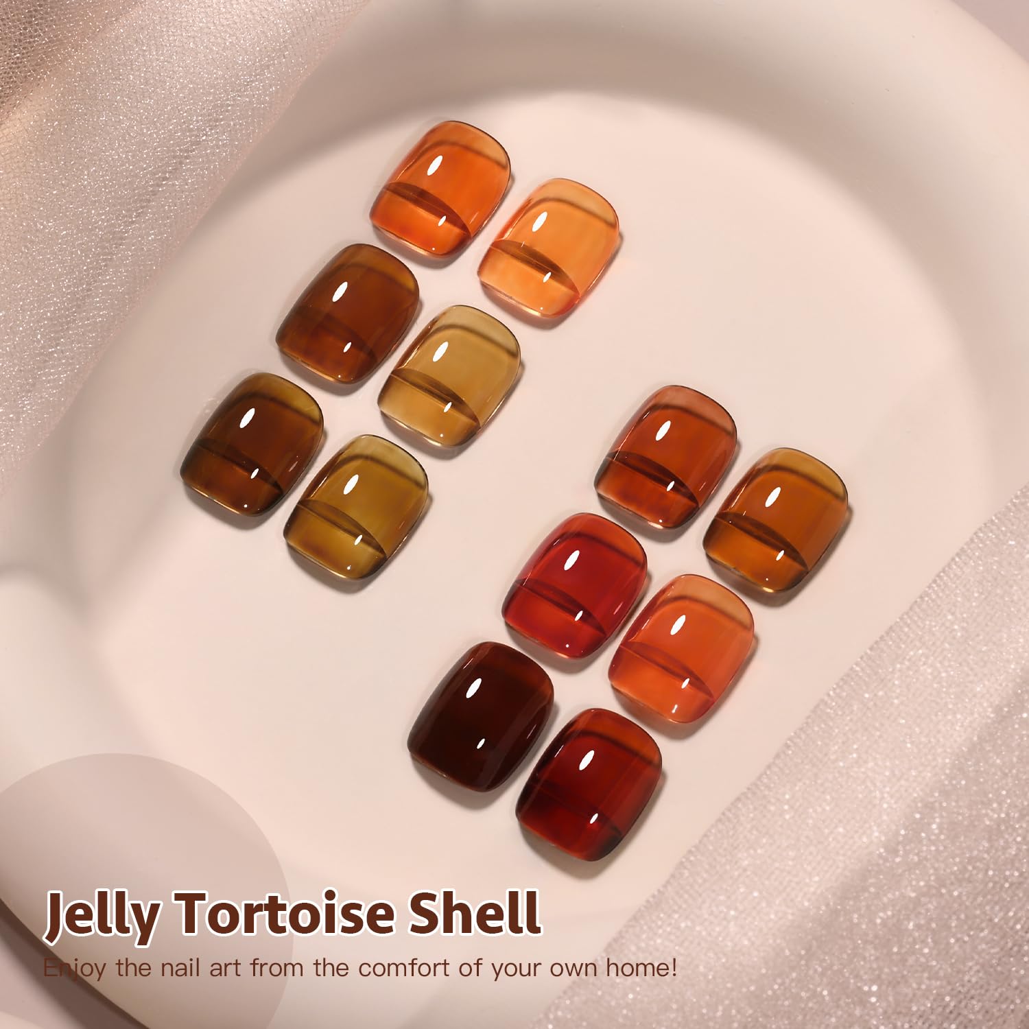 GAOY Jelly Tortoise Brown Gel Nail Polish Set – 6 Transparent Colors, UV Light Cure, Soak-Off, DIY at Home