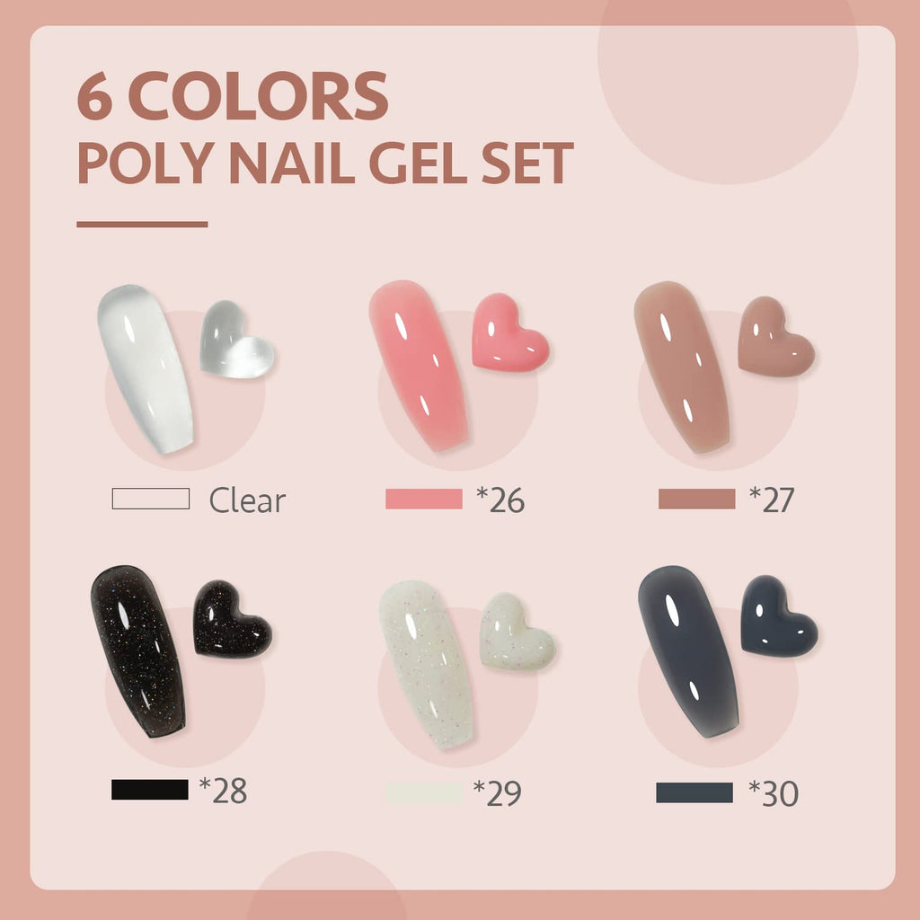 GAOY Poly Gel Nail Kit with UV Light Starter Kit – 6 Colors Nude Pink Black Builder Gel for Beginners