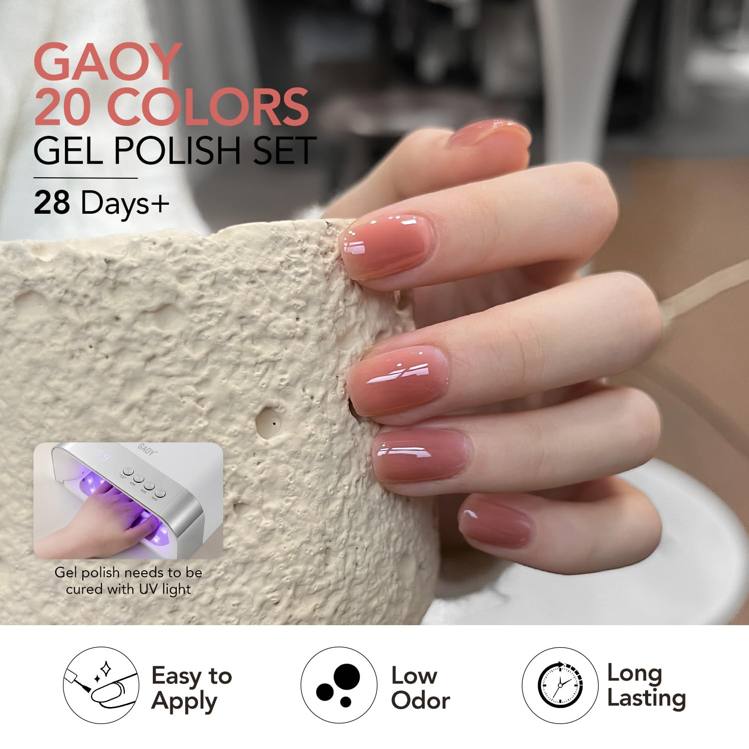 GAOY 23-Piece Gel Nail Polish Set – 20 Jelly Colors + Base & Top Coats for Home Manicure