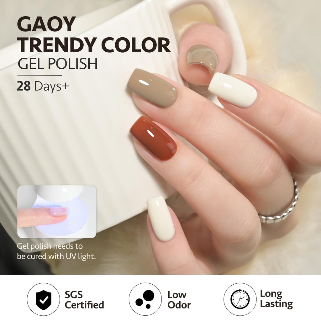 GAOY 23-Pcs Gel Nail Polish Kit – White, Blue & Brown Colors with Glossy & Matte Top Coats + Base Coat