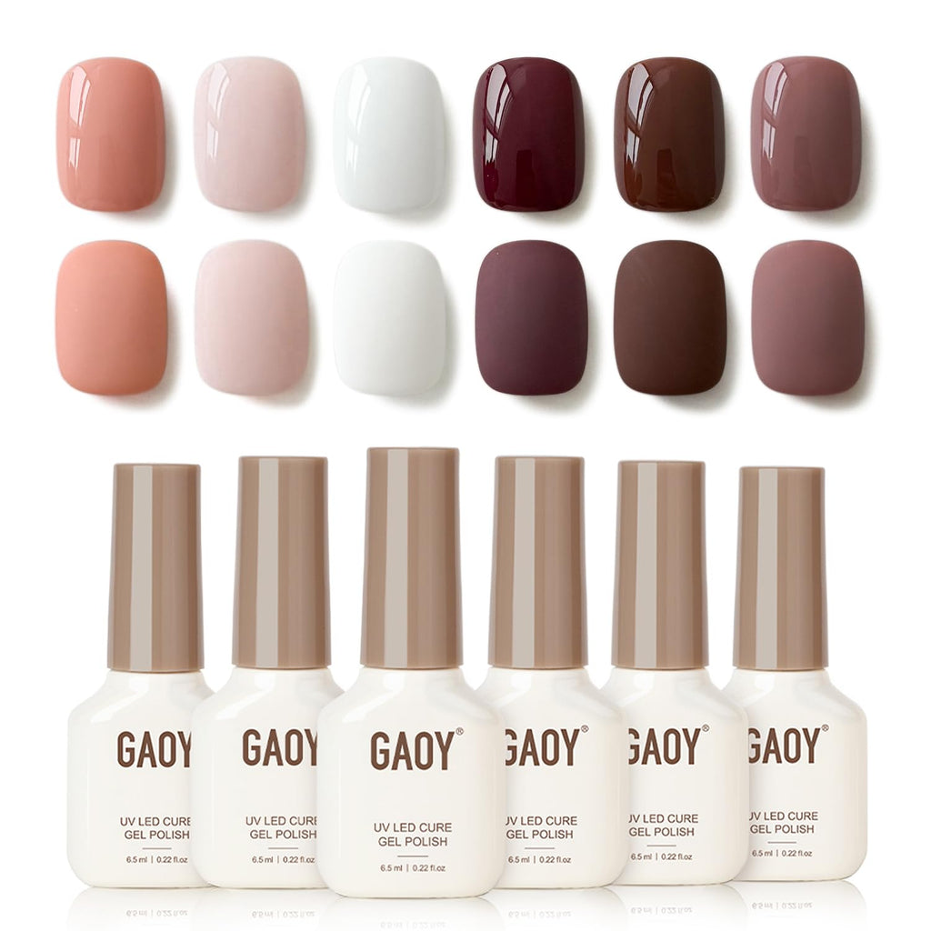 GAOY Mauve Gel Nail Polish Set – 6 Neutral Nude Shades (Brown-Red to Pink), Lamp-Cure Required