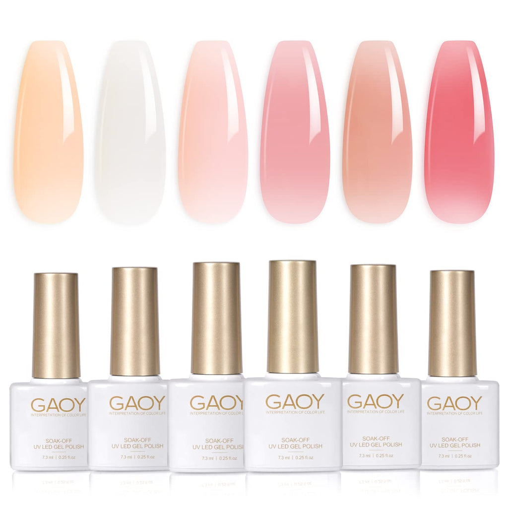 GAOY Milky White Jelly Nude Gel Polish Set — 6 Buildable, Transparent Colors