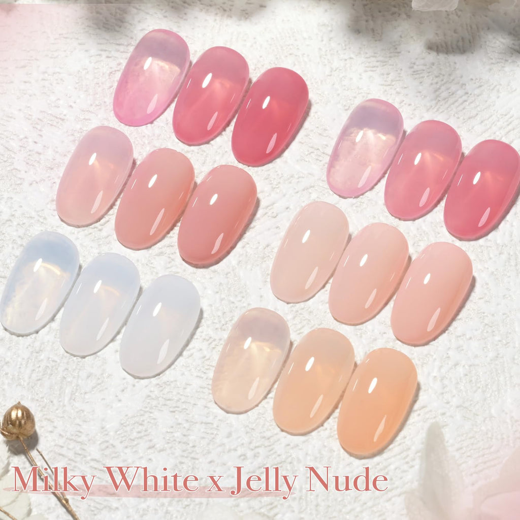GAOY Milky White Jelly Nude Gel Polish Set — 6 Buildable, Transparent Colors