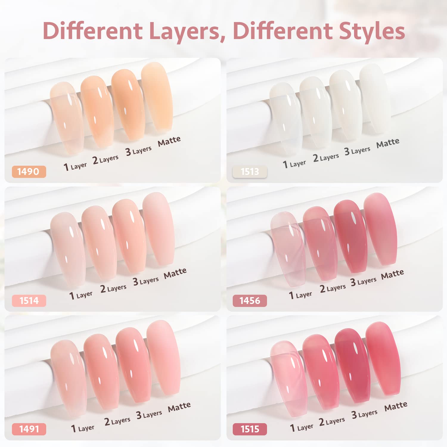 GAOY Milky White Jelly Nude Gel Polish Set — 6 Buildable, Transparent Colors