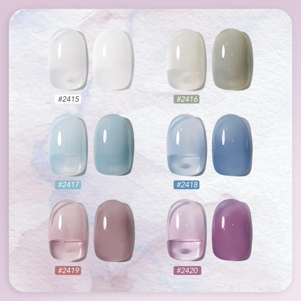GAOY Mizzle Gel Nail Polish Kit — Jelly Milky White, Blue Gray & Purple (6 Colors) for At-Home Manicures