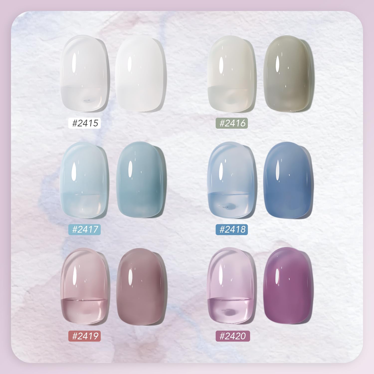 GAOY Mizzle Gel Nail Polish Kit — Jelly Milky White, Blue Gray & Purple (6 Colors) for At-Home Manicures